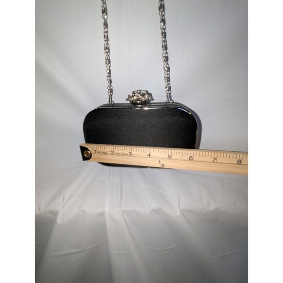 Lulu Townsend Black Satin Clutch Purse Bling Clasp & Convertible Chain 6 X 3.5 - Picture 11 of 12